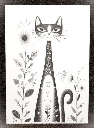 Folk Art long neck kitty with flowers.