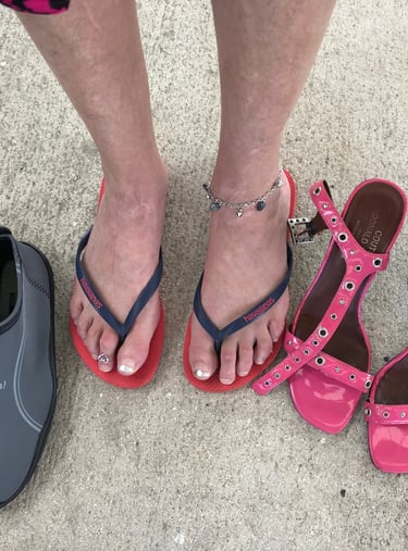 Choosing my shoes for Cozumel Self Drive Tour