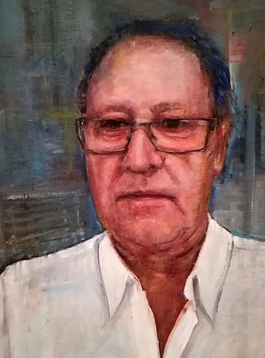 Autorretrato rojo, óleo sobre papel del artista Argi Girón. Self-portrait, red, oil, artist, painter