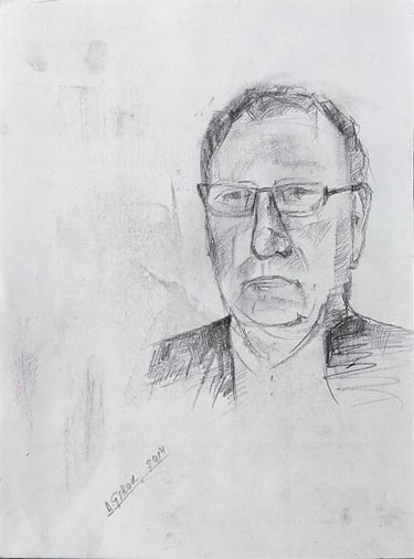 Autorretrato, dibujo caricatura del artista pintor Argi Girón. Self-portrait, big nose, drawing, art