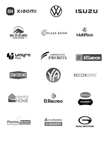 Productora Audiovisual Ecuador logotipos de clientes Isuzu, Xiaomi, GAC, El Recreo, Wayra