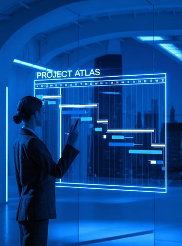 Project manager interacting with a digital project timeline.