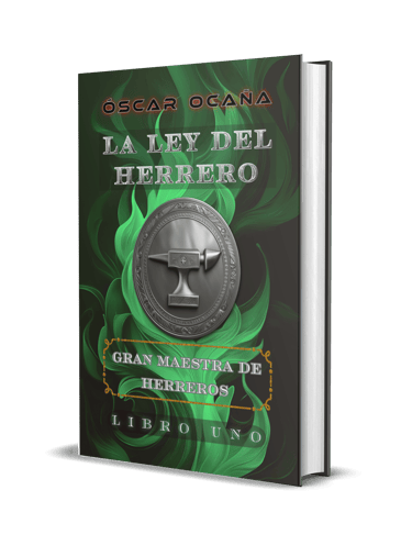 Portada en 3D del libro de Fantasía y Ciencia Ficción "La Ley del Herrero - Gran Maestra de Herreros" de Óscar Ocaña Parrón
