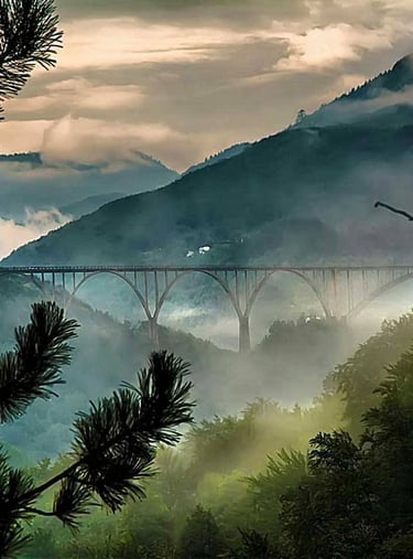 Djurdjevica Bridge on Tara river Montenegro inside biggest canyon in Europe