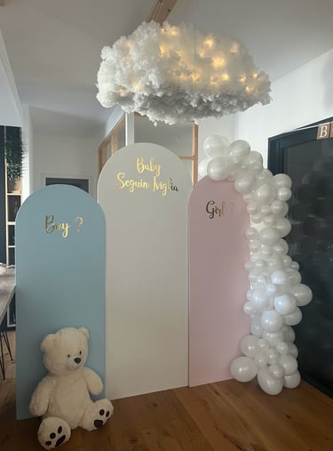backdrop d'une gender reveal avec un nuage révélation du sexe bébé
