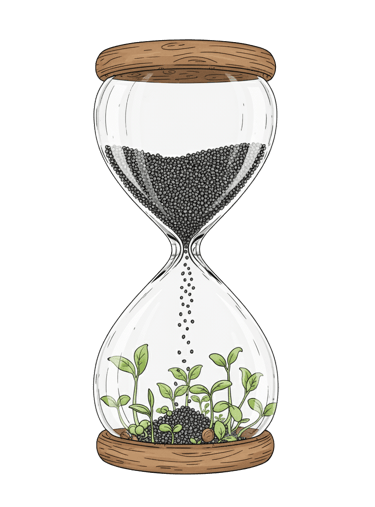 A glass hourglass, © 2025