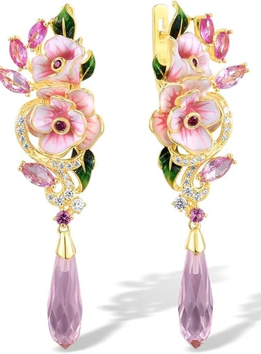 Prom Floral Accessories. Pink Flower Enamel CS Earrings