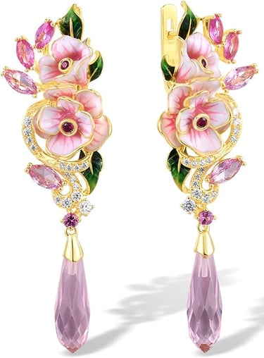 Prom Floral Accessories. Pink Flower Enamel CS Earrings