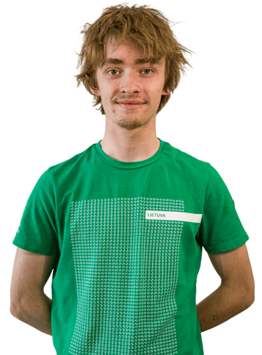 a boy in a green shirt 