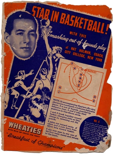 1939 Wheaties Star in Basketball Nat Holman #6 Panel Basketball Card Out of bounds play