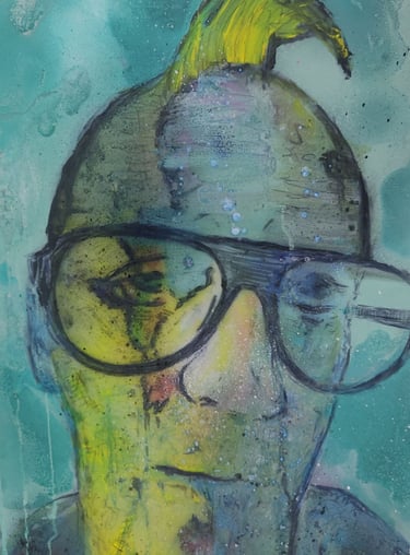 a painting of a man with glasses