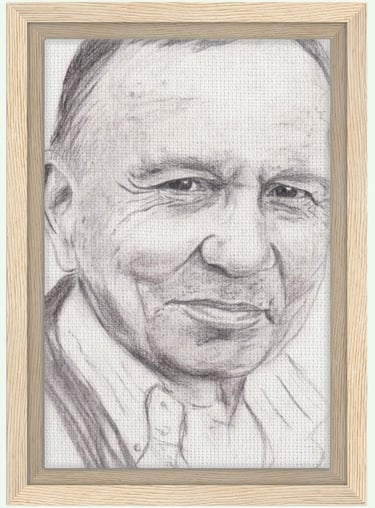 portrait de Christian Bobin au graphite imprimé sur toile encadrée bois FSC