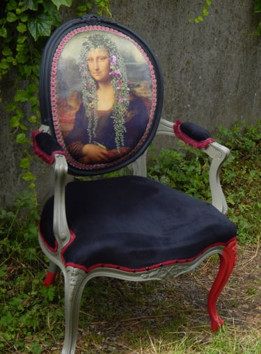 fauteuil médaillon dossier personnalisé la Joconde champêtre , création osezjoséphine
