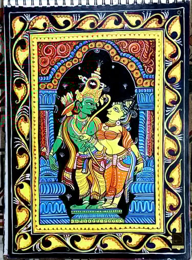 pattachitra art of ramayana in which lord rama standing with his consort sita