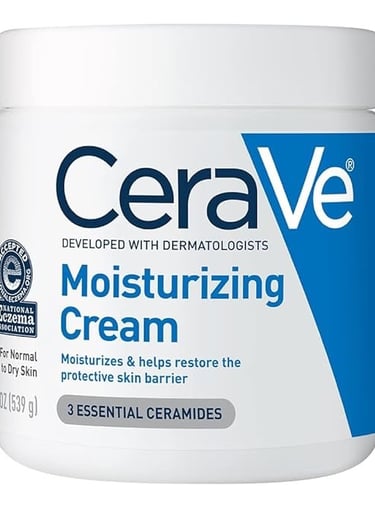 Close-up of CeraVe Moisturizing Cream highlighting ceramide-rich formula for barrier repair
