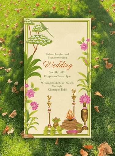 a wedding invitation card with a floral design