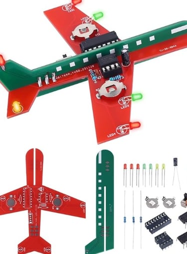 Avión electrónico con luces LED para practicar ensamblaje y soldadura.