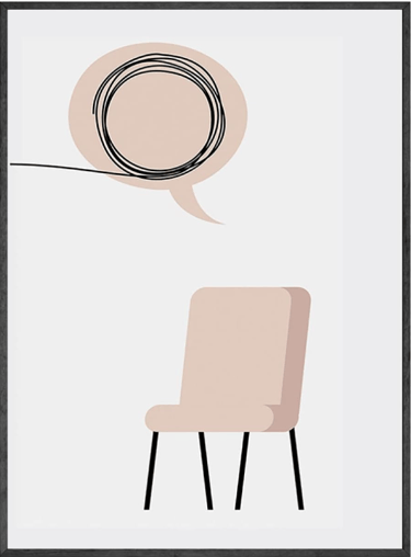 une chaise vide avec une bulle au dessus représentant un esprit qui organise ses sentiments et pensé