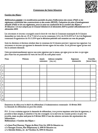 Carrière de St-Maurice - Référendum