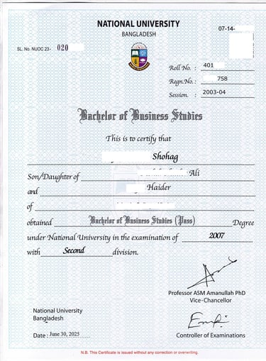 জাতীয় বিশ্ববিদ্যালয়ের মূল সনদ- Nu_ac_bd National Main Certificate