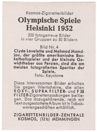 1952 Kosmos-Zigarettenbilder Olympische Spiele Helsinki #4 Clyde Lovelette (back)