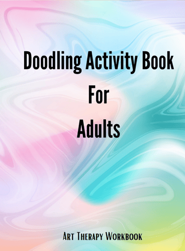 a book cover of a doodling activity book with a colorful swirly background