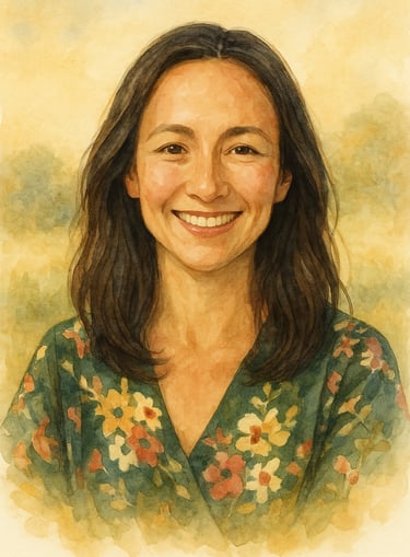 Retrato en acuarela de Eliana Reyna, autora de libros infantiles ilustrados con imágenes realistas