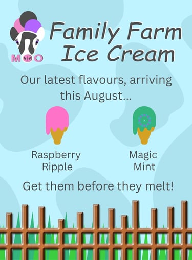 Advertising design using visual assets. Ice cream company. Social media advertising.