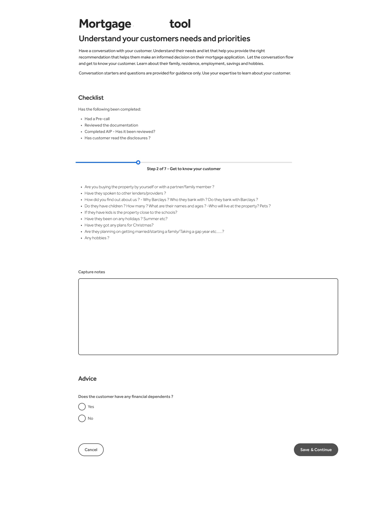 Another variant of Wireframe of a form with fields for the advisor to complete