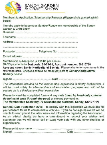 Sandy GardenAnd Craft Dow MembershiP Application