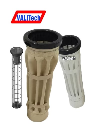 Pleated bags are designed to replace fabric bag filters and cages used in many dust collectors