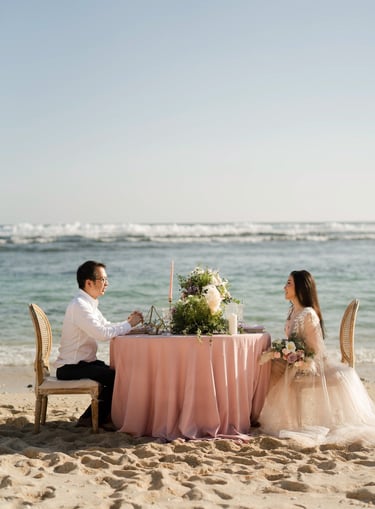 Luxury romantic prewedding scene at Melasti Beach Bali