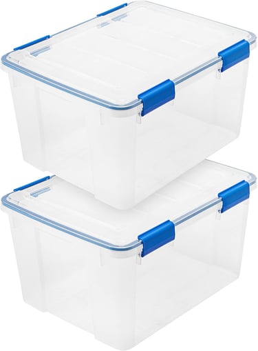 44 Qt Storage Bins with Lids, 2 Pack, BPA-Free Plastic Gasket Box with Tight Latch and Seal, Stackab