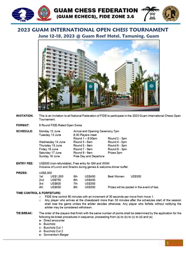 Guam International Open Chess Tournament 2023 with Asian Chess Federation. 