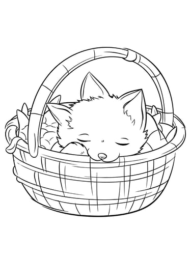 coloriage chat dans panier