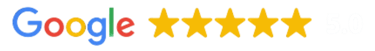 Google graphic displaying 5 full stars, representing Gili Scuba Diving's outstanding reviews and high customer satisfaction i