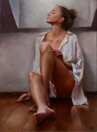 Original painting, oil on canvas, Daydream, framed 40x30cm