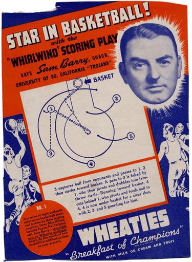 1939 Wheaties Star in Basketball Sam Barry #1 Panel Basketball Card Whirlwind Scoring play