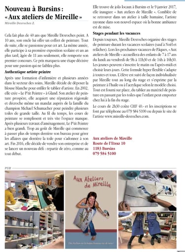 Perle du Léman 2017 . Nouveau à Bursins, Aux ateliers de Mireille