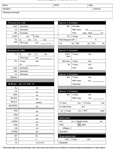 Echocardiogram worksheet.