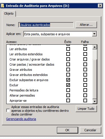 Ativação de Auditoria Avançada, êxito ou falha