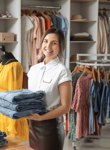 Vendedora de ropa que usa Negocio Fácil