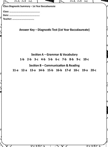 1st year Baccalaureate Diagnostic test Key answers - Moroccan English teachers