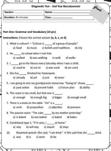 Diagnostic test 2nd year Baccalaureate - Moroccan English teachers