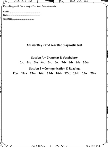 2nd year Baccalaureate Diagnostic test Key answers - Moroccan English teachers