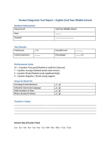 Key answers and class results for 2nd year Middle school - Moroccan English teachers