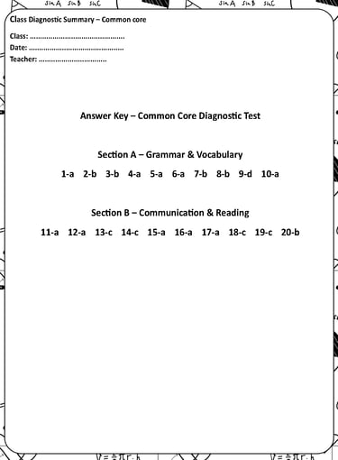 Common Core Diagnostic test Key answers - Moroccan English teachers