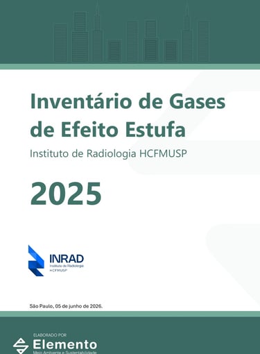 Cover for the 2025 Greenhouse Gas Inventory by INRAD HCFMUSP, prepared by Elemento.
