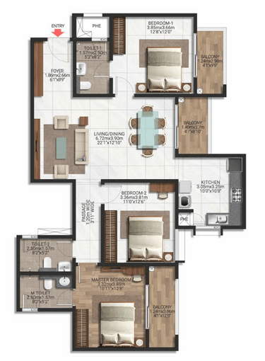 Brigade Lakecrest 3 BHK Floor Plan