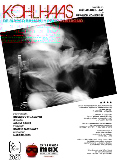 Cartel de Kohlhaas de H. Von Kleist y Marco Baliani. Con Riccardo Rigamonti